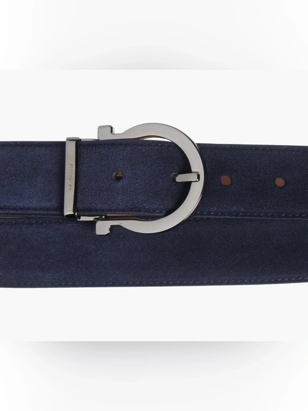 Salvatore Ferragamo - Men's Single Gancio Sude Belt. Navy Blue, Size 115 / US 40